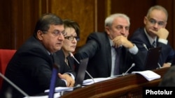 Armenia - Aram Manukian (second from right) and other deputies from the Armenian National Congress attend a parliament session in Yerevan, 21 October 2013.