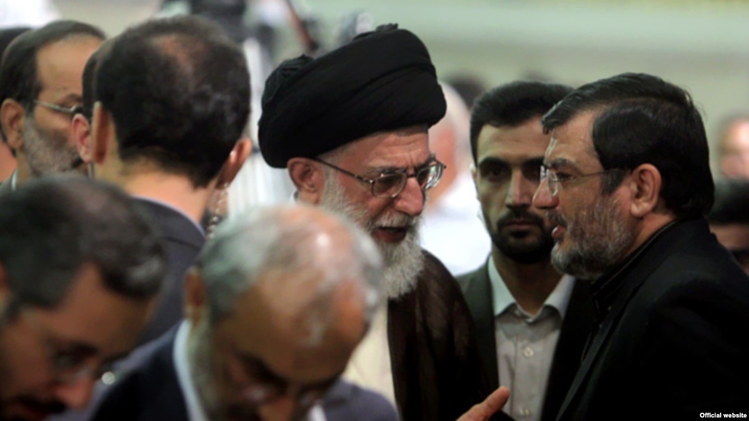 The daughter of Ayatollah Ruhollah Khomeini is urging Iran's Supreme Leader Ayatollah Ali Khamenei (center) to reinstate the candidacy of former President Ali Akbar Hashemi Rafsanjani. 