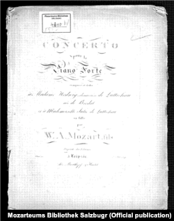 Обкладинка нот першого фортепіанного концерту Франца Ксавера Моцарта. Він підписувався «Вольфганг Амадей Моцарт-син»
