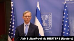 US special representative for Iran Brian Hook delivers media statement with Israeli Prime Minister Benjamin Netanyahu at the Prime Minister's Office in Jerusalem, Israel. 30 June 2020. 