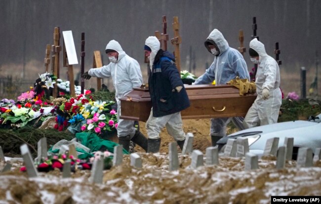 Похороны умершего с ковидом на кладбище в Колпине под Петербургом. Декабрь 2020 года