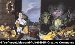 Натаніэл Бэйкан «Кухарка з натурмортам гародніны і садавіны» (1620-25)