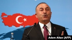 TURKEY -- Turkish Foreign minister Mevlut Cavusoglu delivers a speech during the 10th ambassadors' conference at Sheraton Hotel in Ankara, August 13, 2018