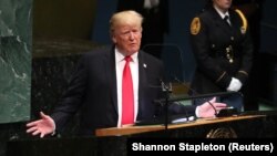 Дональд Трамп выступает на сессии Генассамблеи ООН, Нью-Йорк, 25 сентября 2018 года