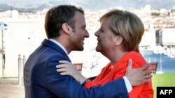 Emmanuel Macron și Angela Merkel la Marseille, 7 septembrie 2018 