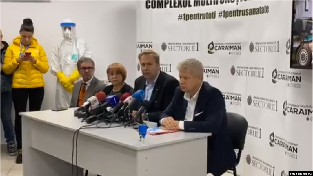 Ministrul Sănătății Victor Costache și primarul sectorului 1, Daniel Tudorache, într-o conferință de presă comună
