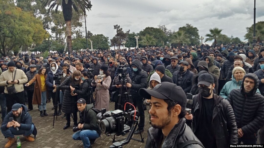 Opposition protesters gather in Sukhumi on December 21.