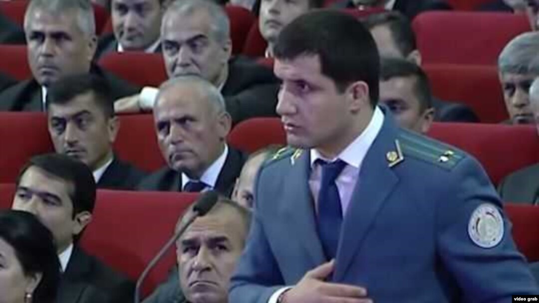 A screenshot from Tajik TV showing Shahboz Rajabzoda, a former official in the Customs Service who is being investigated for corruption.
