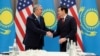 US Secretary of State Marco Rubio (right) meets with Kazakh Foreign Minister Mukhtar Tileuberdi in Samarkand, Uzbekistan, on October 19.