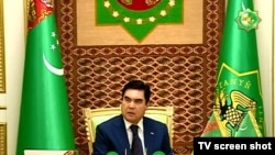 Туркменский президент Гурбангулы Бердымухаммедов на заседании кабинета министров, Ащхабад, 25 марта 2011 год.