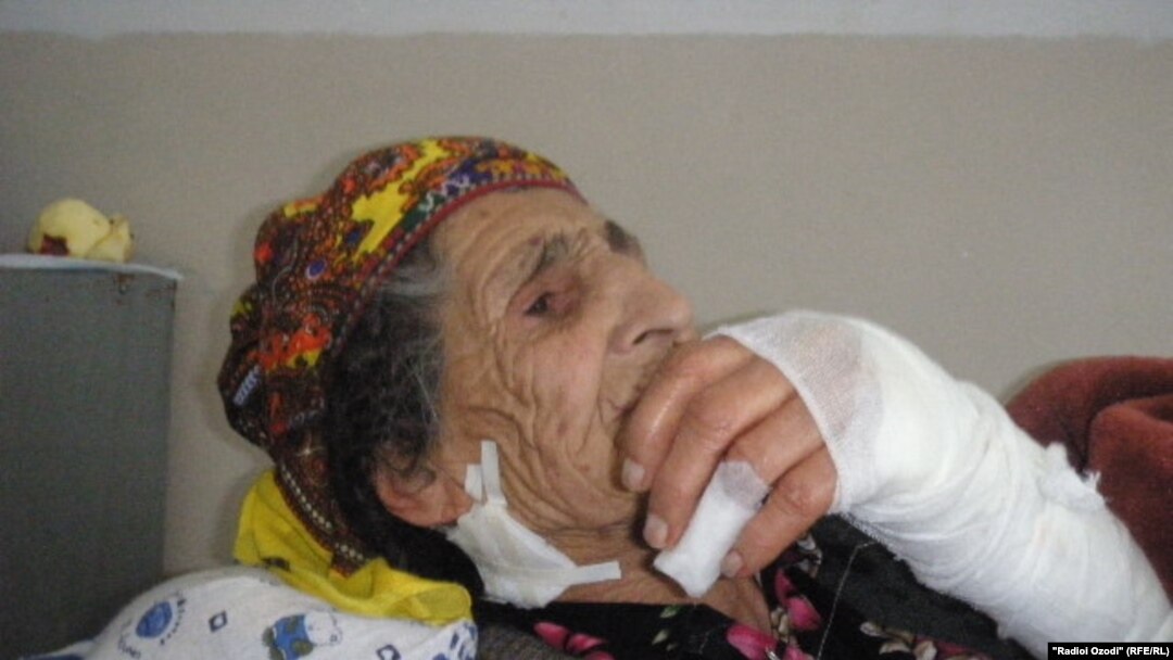 Eighty-nine-year-old Ozodamoh Saidnurulloeva was being attacked by a wolf in her yard before a neighbor scared it away.