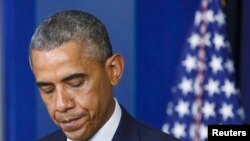 Barack Obama Ukrayna ilə bağlı Ağ evdə bəyanat verir. Vaşinqton 18 iyul 2014