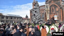 Armenia - Officials and ordinary residents of Gyumri mark the 27th anniversary of the 1988 earthquake, 7Dec2015.