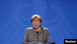 Канцлер Німеччини Анґела Меркель під час прес-конференції у Берліні. 12 січня 2016 року