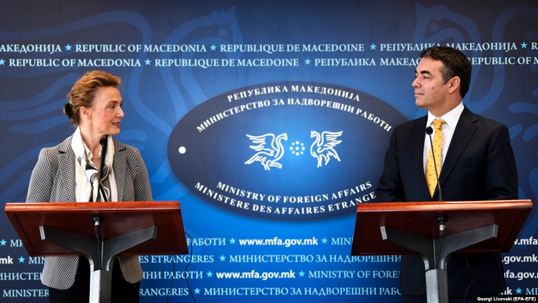 Hrvatska ministrica Marija Pejčinović Burić i Nikola Dimitrov šef diplomatije Makedonije u Skoplju 13. marta 2018.