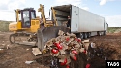 Знищення імпортного сиру на полігоні біля села Підгородня Покровка. Росія, Оренбурзька область, 6 серпня 2015 року