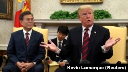 Presidenti amerikan, Donald Trump dhe homologu i tij jugkorean, Moon Jae-in.