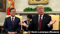 Președintele Donald Trump la o întîlnire la Washington cu omologul său sud-corean Moon Jae-In