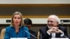EU foreign policy chief Federica Mogherini (left) and Iranian Foreign Minister Mohammad Javad Zarif attend a ministerial meeting of the P5+1 countries and Iran held on the sidelines of the 73rd session of the UN General Assembly at the United Nati
