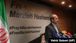 IRAN -- Paiman Jebeli, deputy chief of Iran's state IRIB broadcaster gives a press briefing about American-born news anchor on Iranian state television's English-language service, Marzieh Hashemi, in Tehran, January 16, 2019