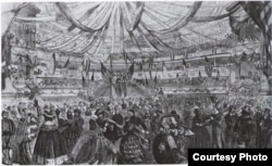 Костюмированный бал в парижской Опере по случая дня рождения Вашингтона. Рисунок Бонвилла. Frank Leslie's Illustrated Newspaper, 1864