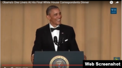 Barack Obama ənənəvi illik “Ağ Ev müxbirləri”nin şam ziyafətində çıxış edir