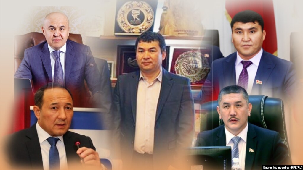 Cүрөттө: Айэркен Саймаити, Эркин Сопоков, Алтынбек Сулайманов, Төрөбай Зулпукаров, Дүйшөн Төрөкулов. Сайттардан алынып, даярдалган коллаж.
