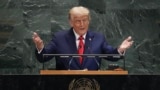 Президент США Дональд Трамп виступає на Генеральній Асамблеї Організації Об'єднаних Націй у штаб-квартирі ООН у Нью-Йорку. 23 вересня 2025 року