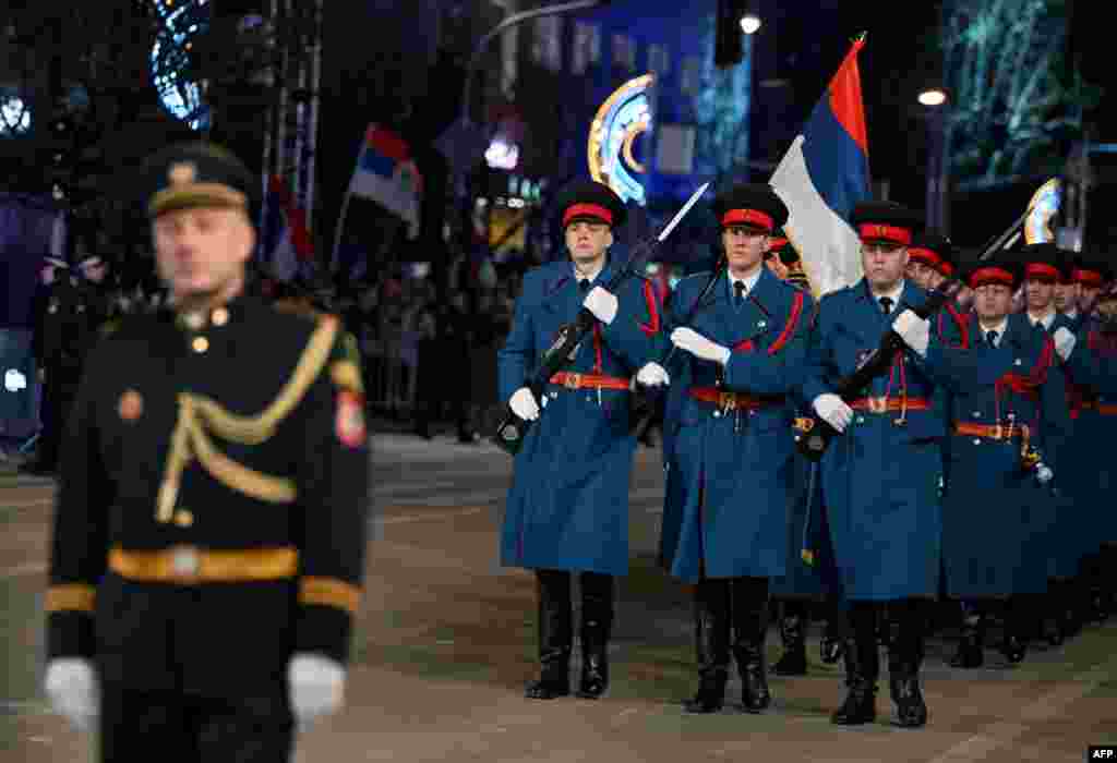 Bosnian Serb police officers march during a parade as part of a ceremony marking the Republika Srpska Day in Banja Luka on January 9. Bosnia&#39;s Constitutional Court has ruled on three occasions that official celebrations of this day were unconstitutional.&nbsp;