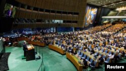 Sekretari i Përgjithshëm i Kombeve të Bashkuara, Antonio Guterres, gjatë mbledhjes së Asamblesë së Përgjithshme të OKB-së në Nju Jork. 22 shkurt 2023.