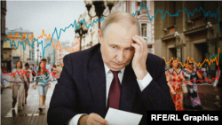 Коллаж: президент России Владимир Путин, люди на улице Москвы