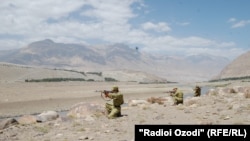 Tajik border guards on the border with Afghanistan on March 7.