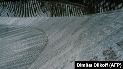 A view of the memorial wall with the names of victims of the 1995 Srebrenica massacre