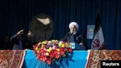 Iranian President Hassan Rouhani gives a public speech during a trip to the northern Iranian city of Shahroud, Iran, December 4, 2018. Official President website/Handout via REUTERS 