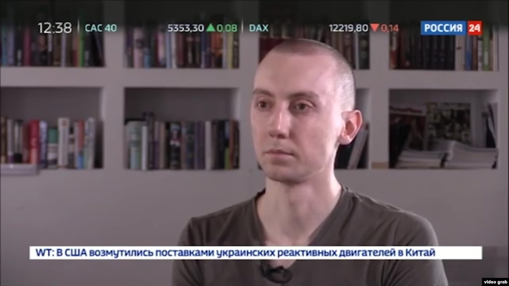 Stanislav Aseyev -- shown here on Russian TV -- was abducted by Russia-backed separatists in the Donetsk region on June 2, 2017.