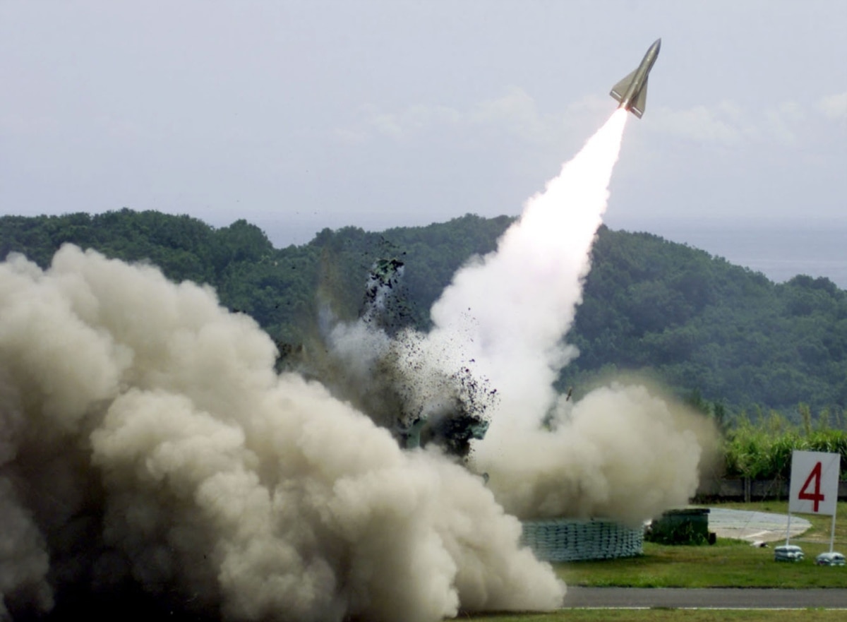 Taiwan's army launches a US-made Hawk missile from a military base in the southern county of Pingtung.