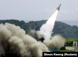 A HAWK missile being launched during exercises in Taiwan in May 2002.