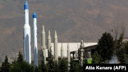 Iranian missiles are shown at Tehran's Islamic Revolution and Holy Defense museum, during the unveiling of an exhibition of what Iran says are U.S. and other drones captured in its territory, in Tehran, September 21, 2019