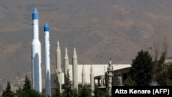 Iranian missiles are shown at Tehran's Islamic Revolution and Holy Defense museum, during the unveiling of an exhibition of what Iran says are U.S. and other drones captured in its territory, in Tehran, September 21, 2019