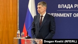 Ruski ministar za ekonomski razvoj Maksim Rešetnjikov, koji je pod sankcijama EU i SAD, tokom posete Beogradu, 20. mart 2026.