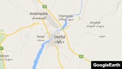 Iran -- City of Dezful on map.