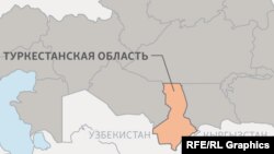 Қозоғистоннинг Ўзбекистонга қўшни бўлган Туркистон вилояти харитаси.