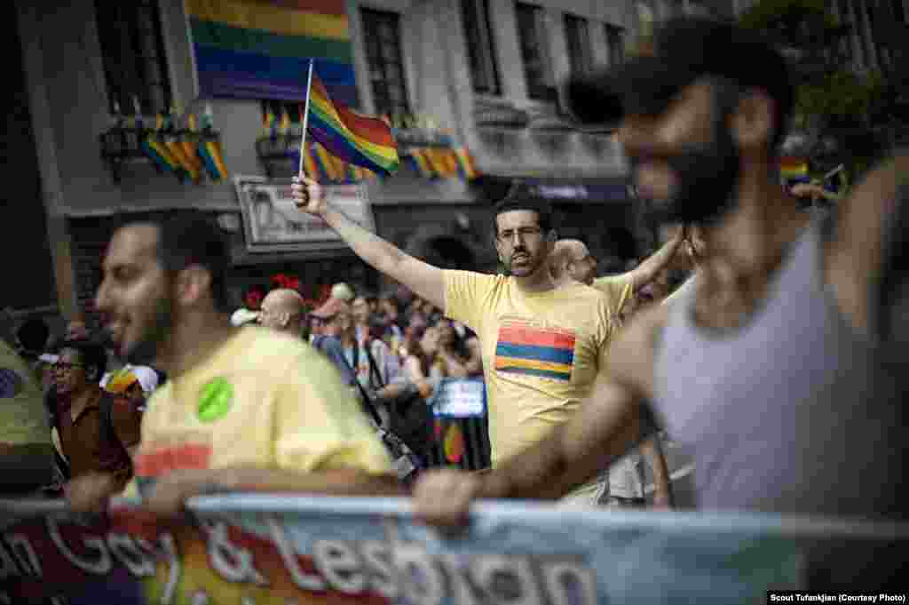 Members of the the Armenian Gay and Lesbian Association marching in the LGBT Pride Parade in New York. &quot;When I was growing up, there was this very small box that you had to fit into to be a good Armenian,&quot; Tufankjian says. &quot;That box is really expanding.&quot;&nbsp;