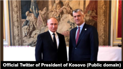 Претседателот на Косово Хашим Тачи и рускиот претседател Владимир Путин, Париз, 12.11.2018.