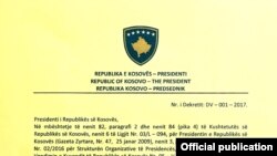 Dekreti i presidentit Thaçi për shpërndarjen e Kuvendit