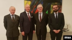 German head of The Instrument in Support of Trade Exchanges (INSTEX), Per Fischer (second from right) poses with the envoys of Britain, France and Germany in Iran, March 11, 2019.