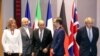 From left, European Union foreign policy chief Federica Mogherini, Iranian Foreign Minister Javad Zarif, French Foreign Minister Jean-Yves Le Drian, German Foreign Minister Heiko Maas and British Foreign Secretary Boris Johnson pose for a photo during a 