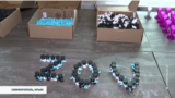 Drone parts made by students at a school in Simferopol, a city in Russia-occupied Crimea, are seen arranged into the letters that Russia uses to symbolize its invasion of Ukraine.
