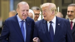 Turkish President Recep Tayyip Erdogan (L) welcomes US President Donald Trump (R) upon his arrival at Etimesgut Air Base near Ankara, on July 7, 2026, before attending the 36th NATO Heads of State and Government Summit.