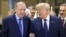 Turkish President Recep Tayyip Erdogan (L) welcomes US President Donald Trump (R) upon his arrival at Etimesgut Air Base near Ankara, on July 7, 2026, before attending the 36th NATO Heads of State and Government Summit.